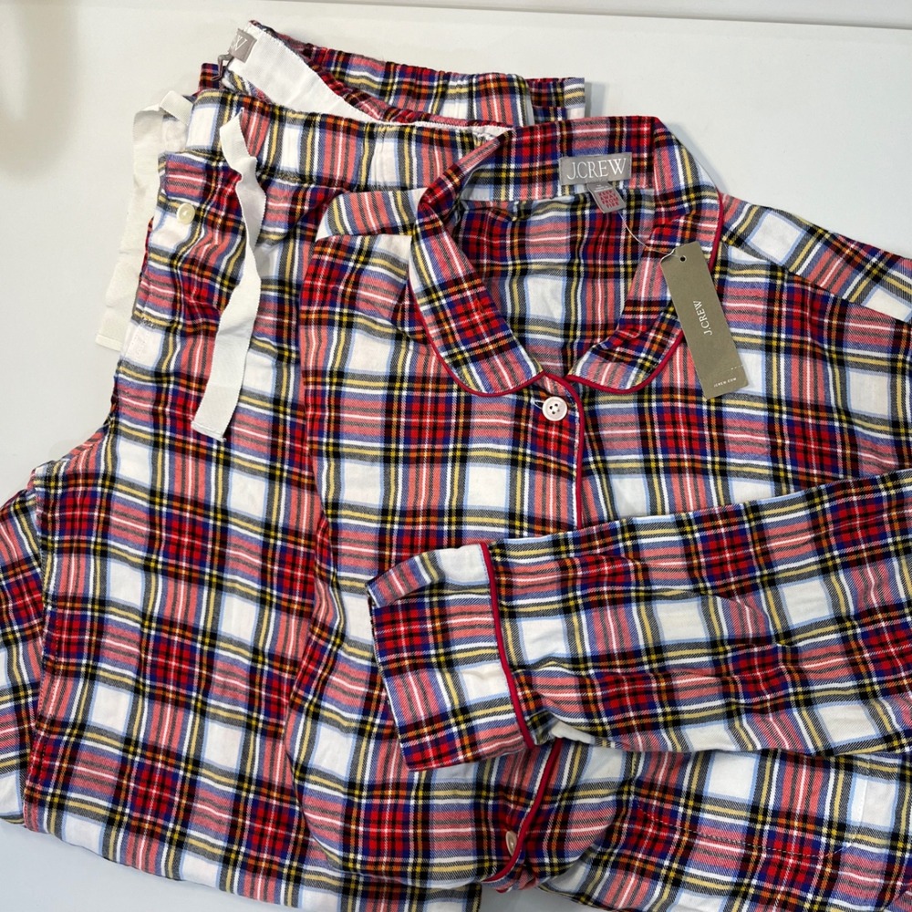 New J.CREW Mens Pajama Set M Red White Plaid Cotton Sleepwear Lounge Cozy Gift